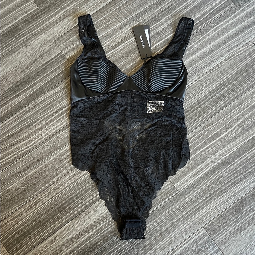Versace Black Lace and Satin Bodysuit